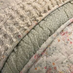 Twin sized quilt The Company Store; pink, green, purple, floral and plaid.